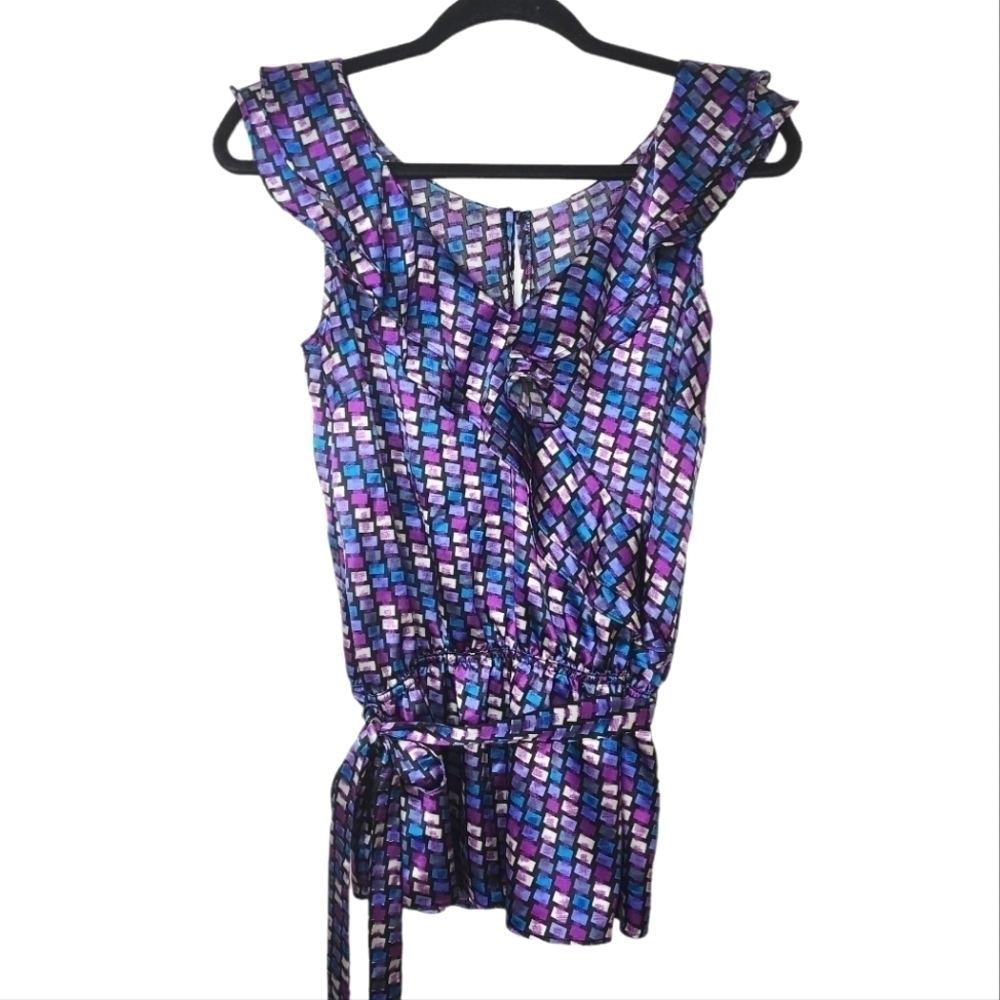 Suzy Shier Satin Colorful Print Top Size Large